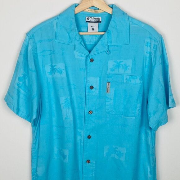 Columbia Blue River Lodge Palm Hawaiian Short Sleeve Button Up Shirt, Size M - Picture 3 of 10